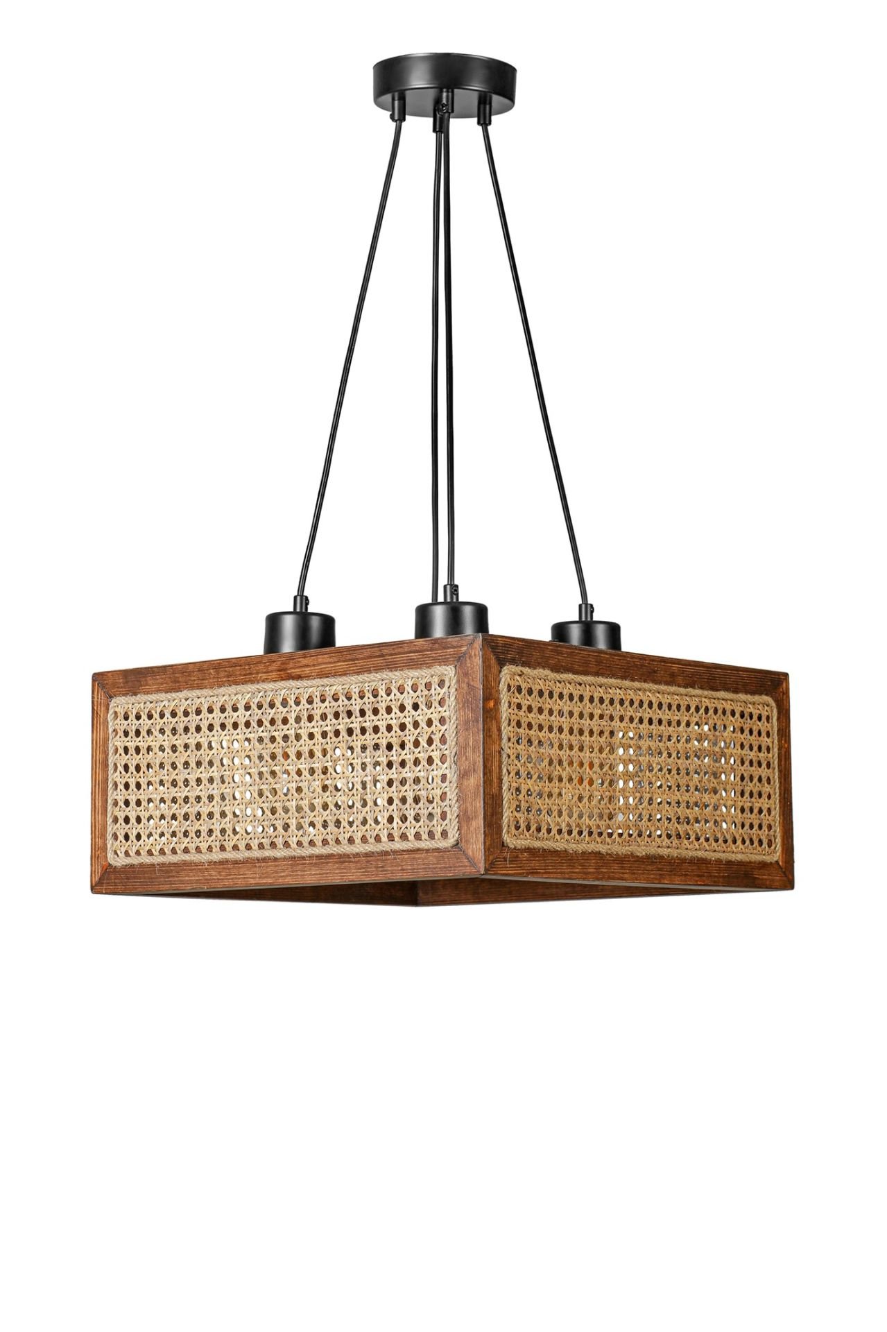 KUMSAL 4 LÜ KARE CEVİZ RATTAN AVİZE