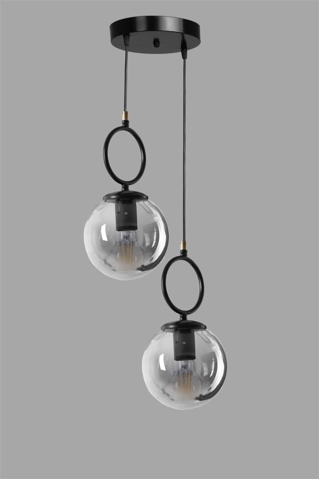 MORİNO 2 Lİ TEPSİLİ FÜME CAMLI SİYAH SARKIT