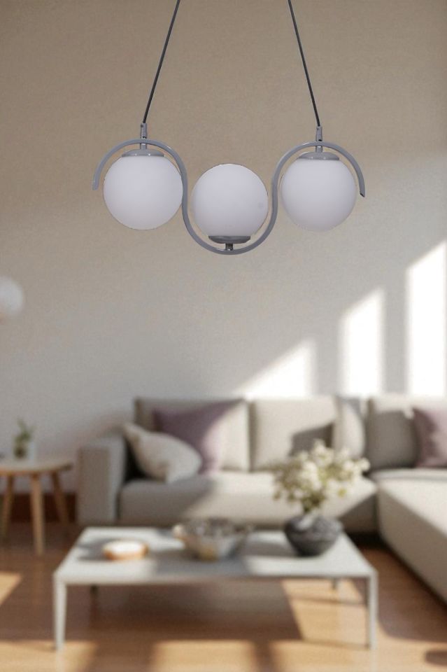 ZOE 3 LÜ GRİ BEYAZ CAMLI SARKIT