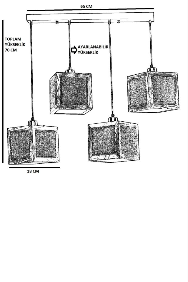 KUMSAL 4 LÜ SIRALI SİYAH RATTAN AVİZE