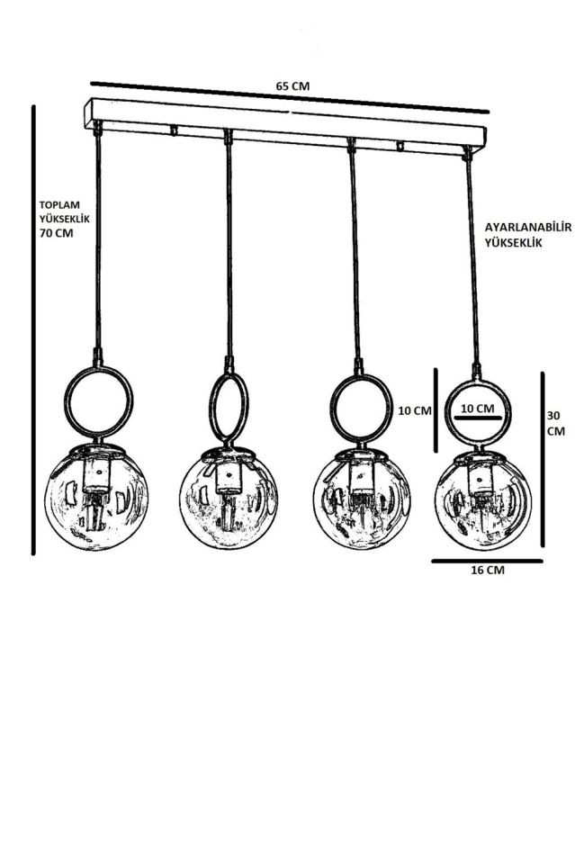 MORİNO 4 LÜ SIRALI FÜME CAMLI SİYAH SARKIT