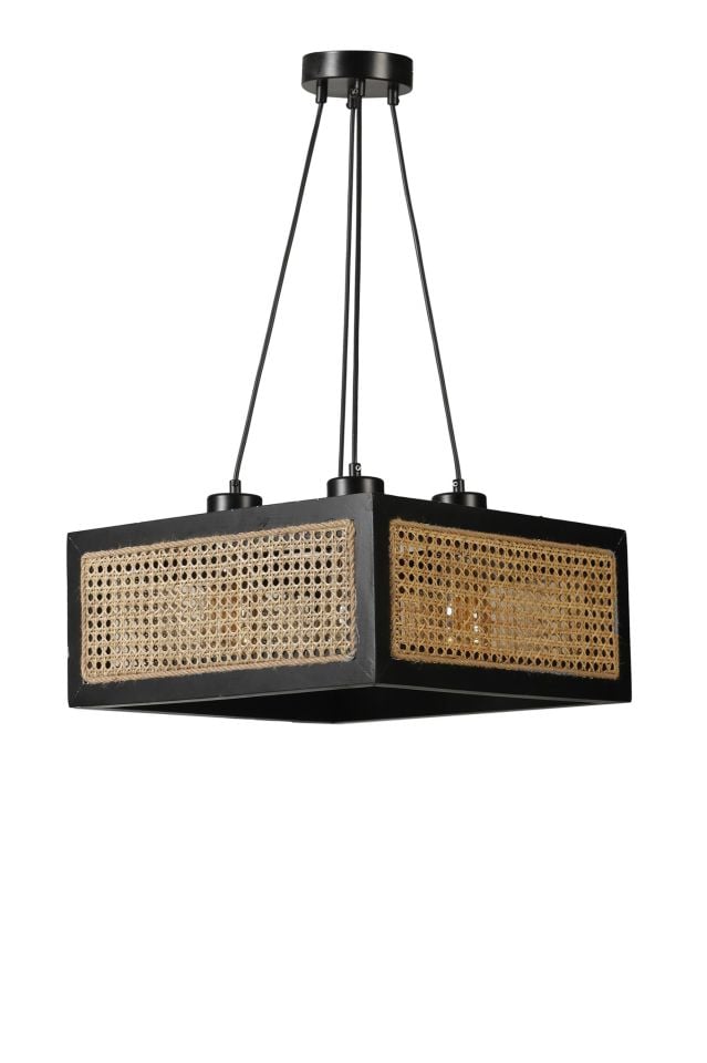 KUMSAL KARE 4 LÜ SİYAH RATTAN AVİZE