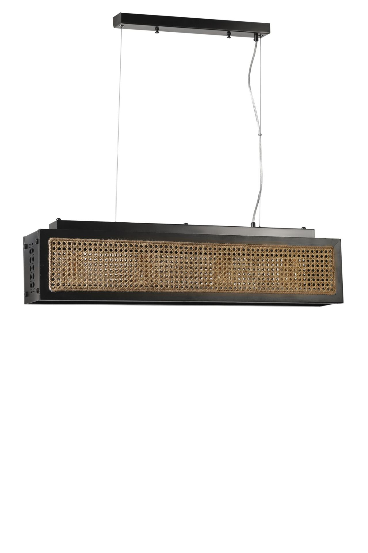 KUMSAL DİKDÖRTGEN SİYAH RATTAN AVİZE